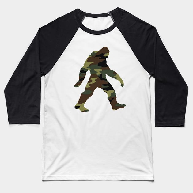 Camo Sasquatch Baseball T-Shirt by BenWo357